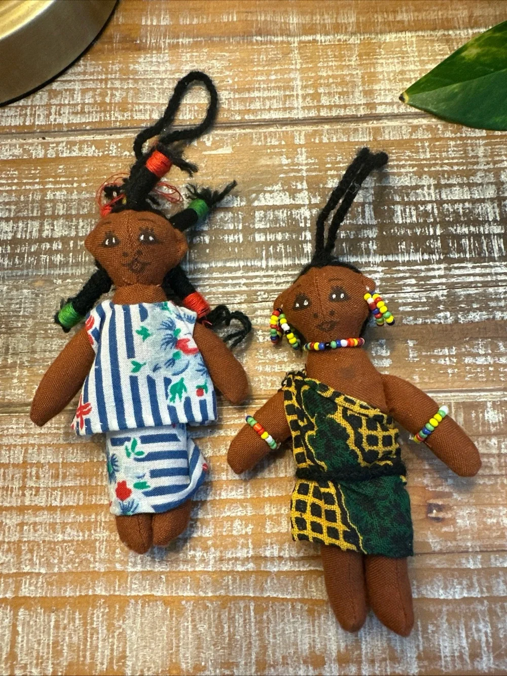 3 Ethnic Handmade Colorful Cloth Yarn African/Caribbean Dolls 5